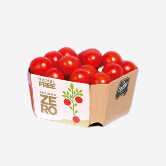Barquette carton pour tomates cerises bio, emballage écologique pour export et import de fruits et légumes, conforme aux exigences food grade