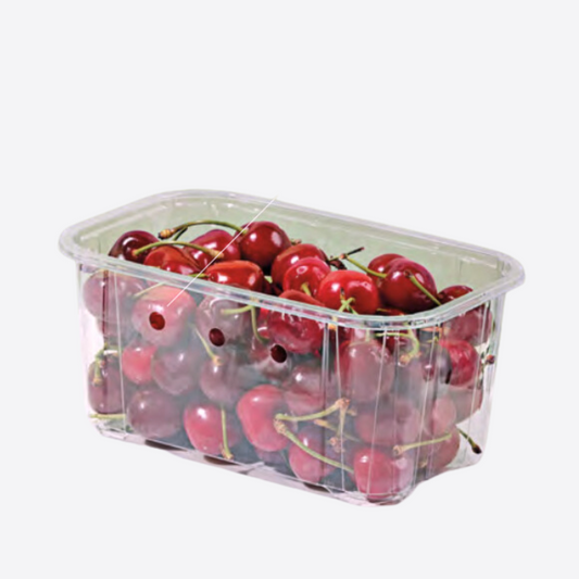 Barquette plastique ventilée pour cerises rouges, solution d’emballage pour export et import de fruits frais avec conservation optimale