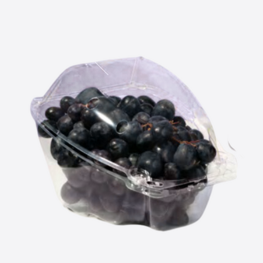Barquette plastique transparente avec couvercle pour raisins noirs, emballage alimentaire adapté à l’export et import de fruits frais