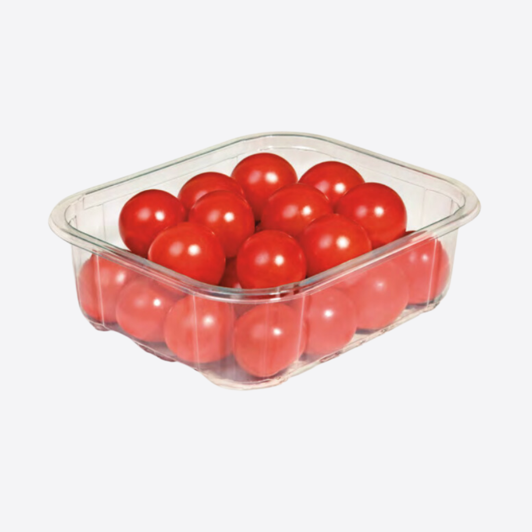 Barquette plastique transparente pour tomates cerises, emballage alimentaire adapté à l’export et import de fruits et légumes