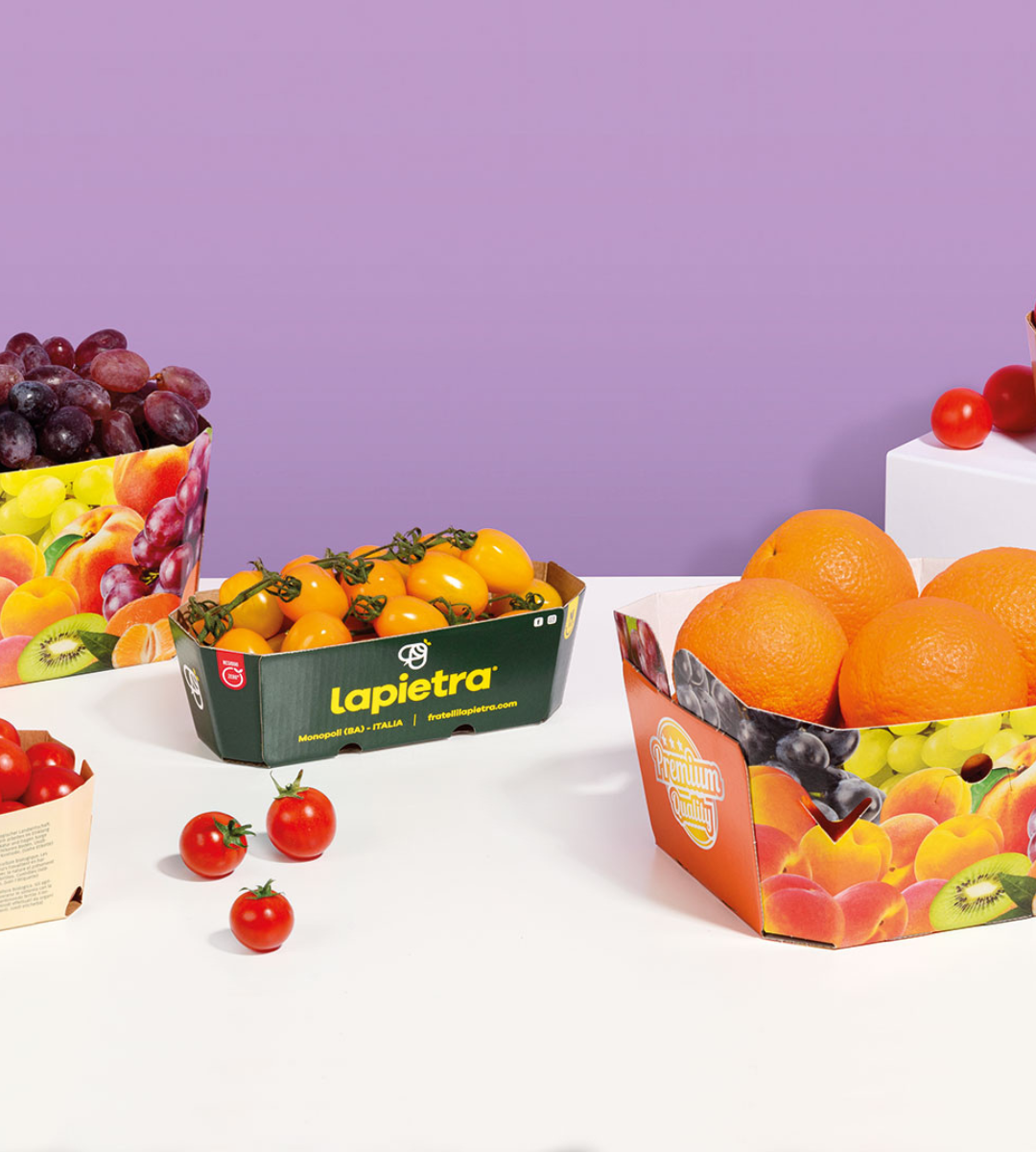 Barquettes en carton imprimé pour fruits et légumes, emballage alimentaire attractif pour vente en magasin