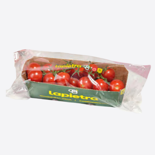 Barquette Flowpack de tomates cerises avec film plastique pour emballage alimentaire